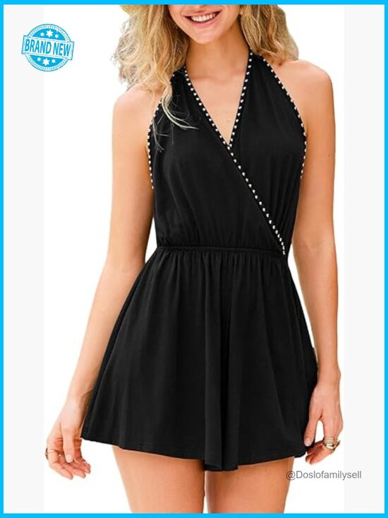 Pants - Rivet Studded Halter V Neck Sleeveless A Line Y2K Punk Jumpsuit
